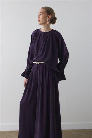 SIK PİLELİ PALAZZO PANTOLON MOR