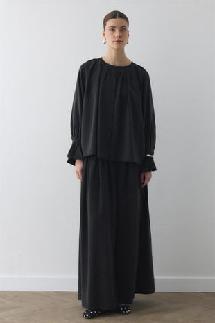 SIK PİLELİ SİLK TOUCH GÖMLEK SİYAH