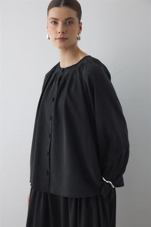 SIK PİLELİ SİLK TOUCH GÖMLEK SİYAH