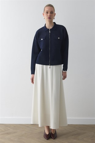 SİM EFEKTLİ ÖRME CEKET LACİVERT