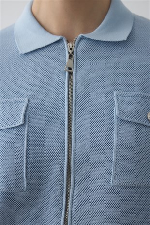 SİM EFEKTLİ ÖRME CEKET MAVİ