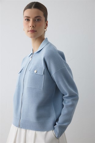 SİM EFEKTLİ ÖRME CEKET MAVİ