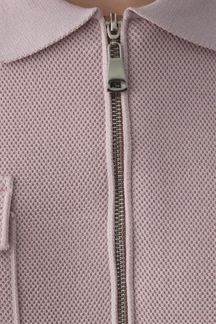 SİM EFEKTLİ ÖRME CEKET PUDRA