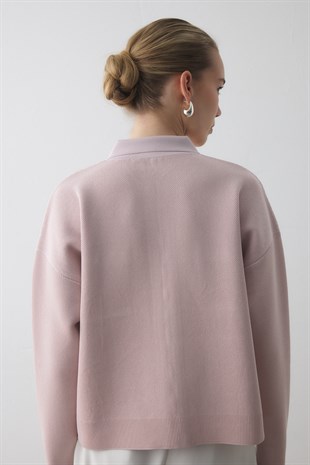 SİM EFEKTLİ ÖRME CEKET PUDRA