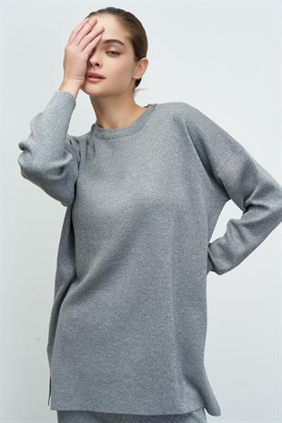 SİMLİ TRİKO BLUZ GÜMÜŞ