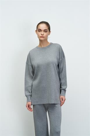 SİMLİ TRİKO BLUZ GÜMÜŞ