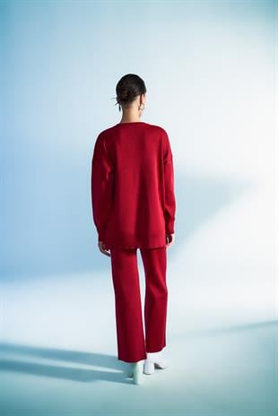 Simli Triko Pantolon Bordo