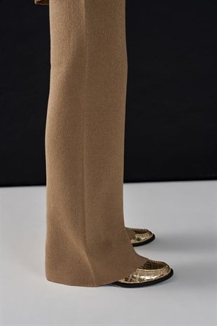 Simli Triko Pantolon Gold