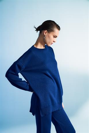 Simli Triko Sweat Lacivert