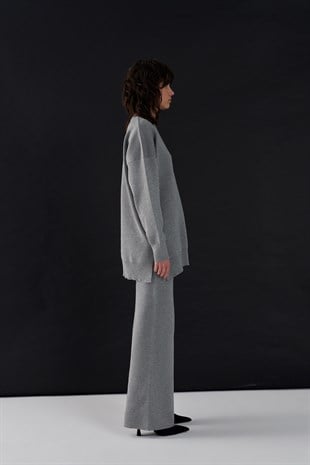 Simli Triko Sweat Gümüş