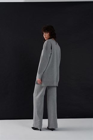 Simli Triko Sweat Gümüş