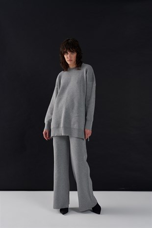 Simli Triko Sweat Gümüş