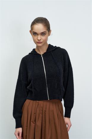 SOFT TOUCHE KAPÜŞONLU HIRKA SİYAH