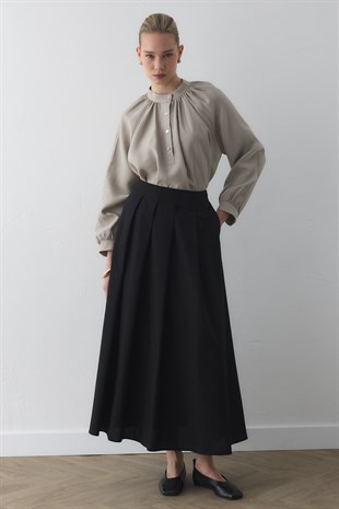 SOFT VOLUME POPLİN ETEK SİYAH