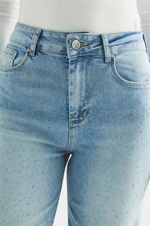 SUNİ TAŞ DETAYLI BOL KESİM JEAN BUZ MAVİSİ