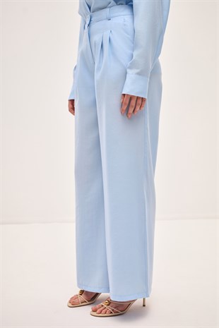 TAŞLANMIŞ MODAL DÖKÜMLÜ PANTOLON BEBE MAVİSİ