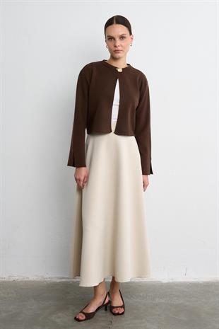 TEK DÜĞMELİ TRİKO CEKET ACI KAHVE