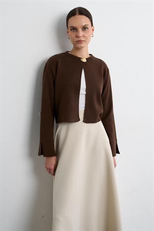 TEK DÜĞMELİ TRİKO CEKET ACI KAHVE