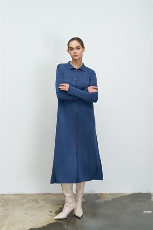 UZUN TRİKO TRENÇ İNDİGO