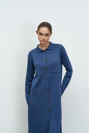 UZUN TRİKO TRENÇ İNDİGO