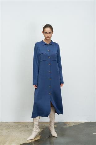 UZUN TRİKO TRENÇ İNDİGO