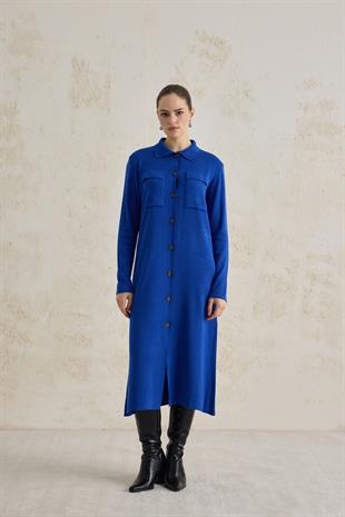 UZUN TRİKO TRENÇ SAKS