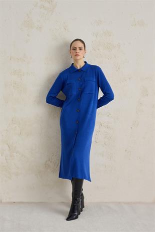 UZUN TRİKO TRENÇ SAKS