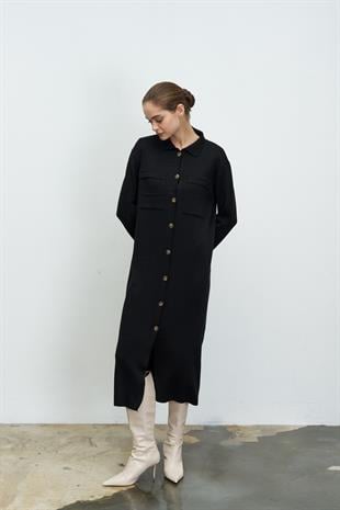 UZUN TRİKO TRENÇ SİYAH