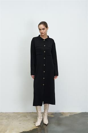 UZUN TRİKO TRENÇ SİYAH