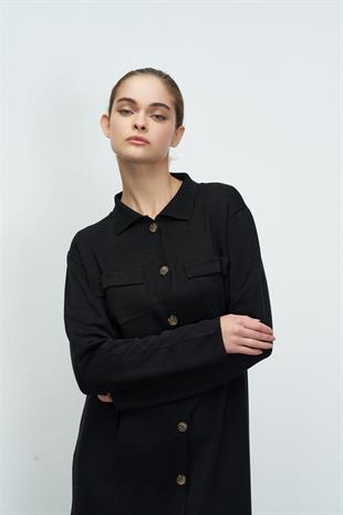 UZUN TRİKO TRENÇ SİYAH