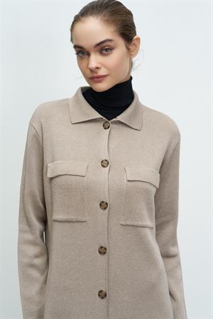 UZUN TRİKO TRENÇ VİZON