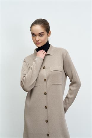 UZUN TRİKO TRENÇ VİZON