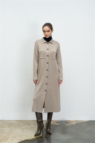 UZUN TRİKO TRENÇ VİZON