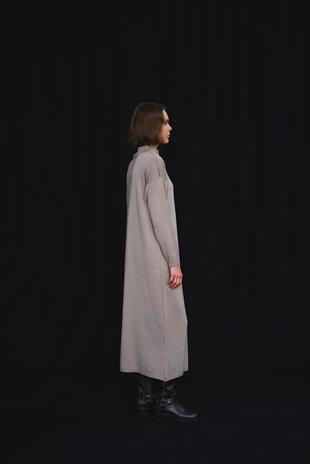 VİZON DİK YAKA FERMUARLI TRİKO ELBİSE