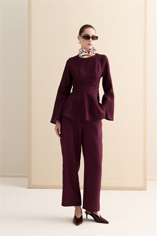 VOLANLI KETEN BLUZ BORDO