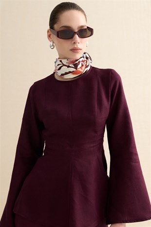 VOLANLI KETEN BLUZ BORDO