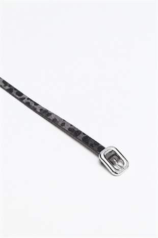 Wild Stripe Suni Deri Kemer Gri - Leopar