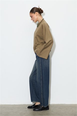 Yarasa Kol Oversize Bluz Haki