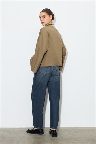 Yarasa Kol Oversize Bluz Haki