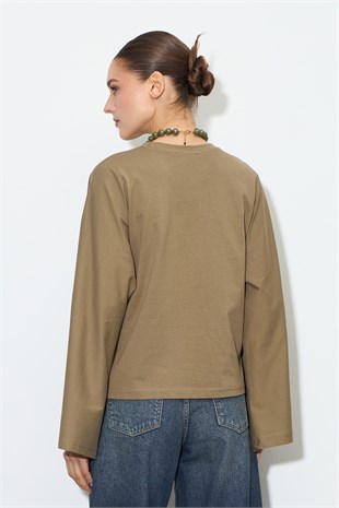 Yarasa Kol Oversize Bluz Haki