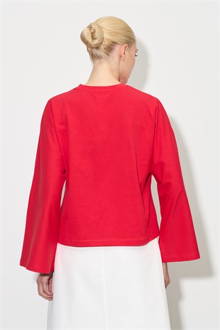 Yarasa Kol Oversize Bluz Kırmızı