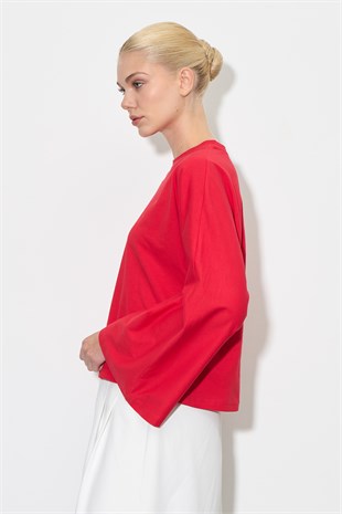 Yarasa Kol Oversize Bluz Kırmızı