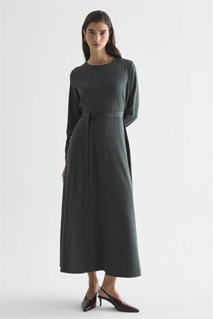 YÜN EFEKT KUPLU MAXI ELBİSE ANTRASİT