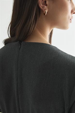 YÜN EFEKT KUPLU MAXI ELBİSE ANTRASİT