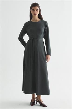 YÜN EFEKT KUPLU MAXI ELBİSE ANTRASİT