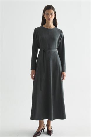 YÜN EFEKT KUPLU MAXI ELBİSE ANTRASİT