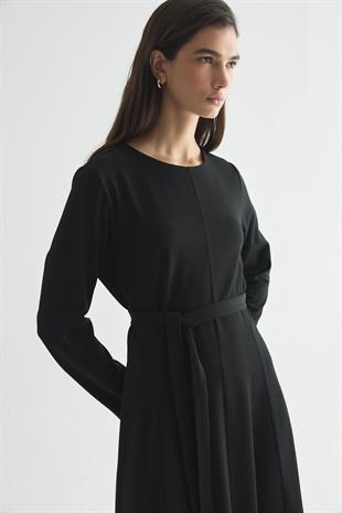 YÜN EFEKT KUPLU MAXI ELBİSE SİYAH