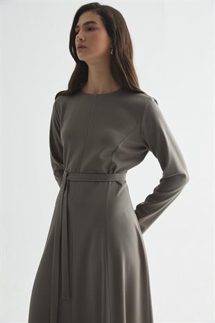 YÜN EFEKT KUPLU MAXI ELBİSE VİZON