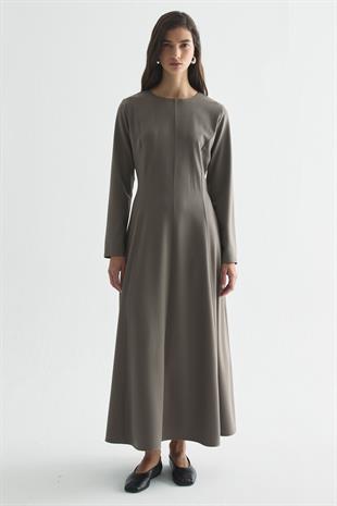 YÜN EFEKT KUPLU MAXI ELBİSE VİZON