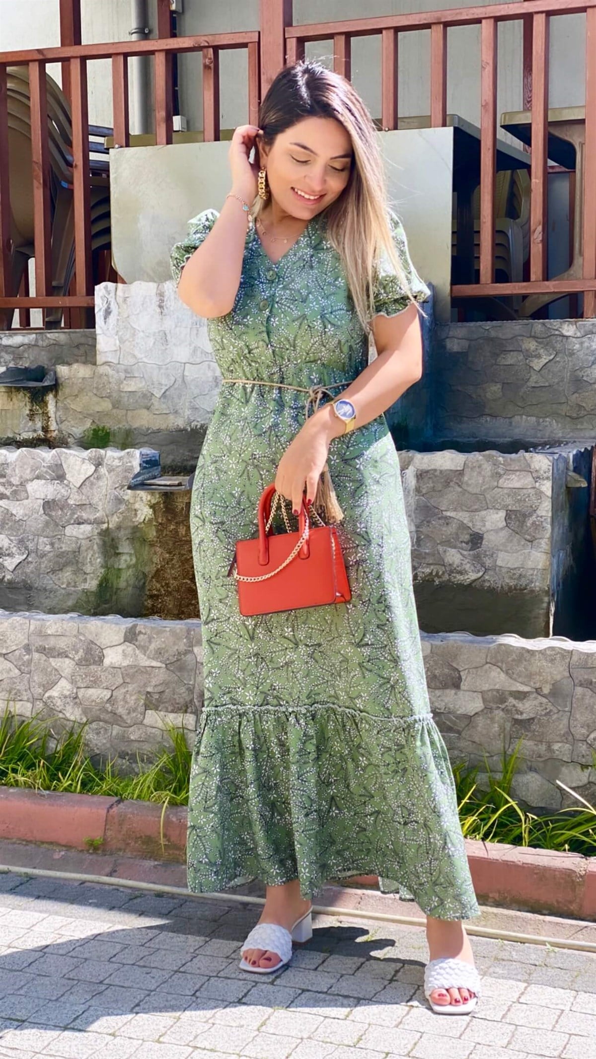 Akasya Viskon Elbise Yeşil